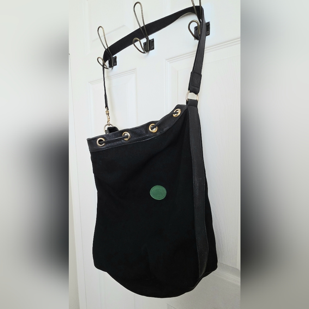 Vintage Longchamp Black & Green Canvas & Leather Backpack - Picture 4 of 10